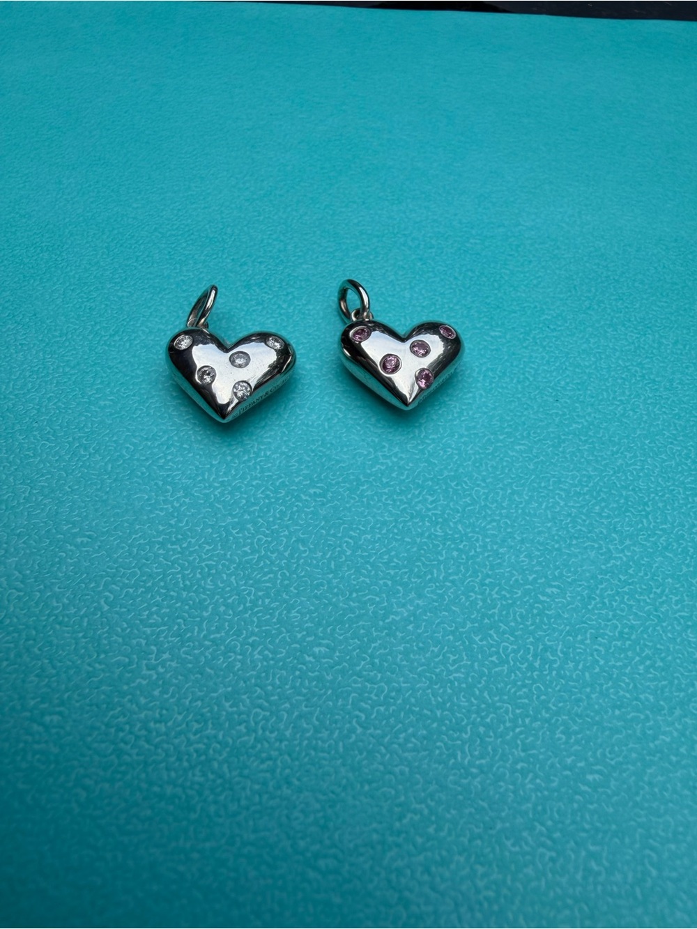 Tiffany&Co. 925  Etoile Pink Sapphire heart+ 925 Diamond Heart Charm